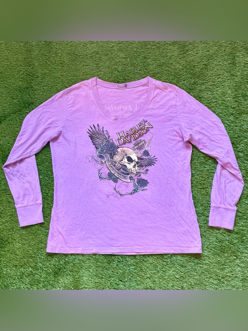 Harley-Davidson Light Purple Skull Graphic Long Sleeve Tee Medium